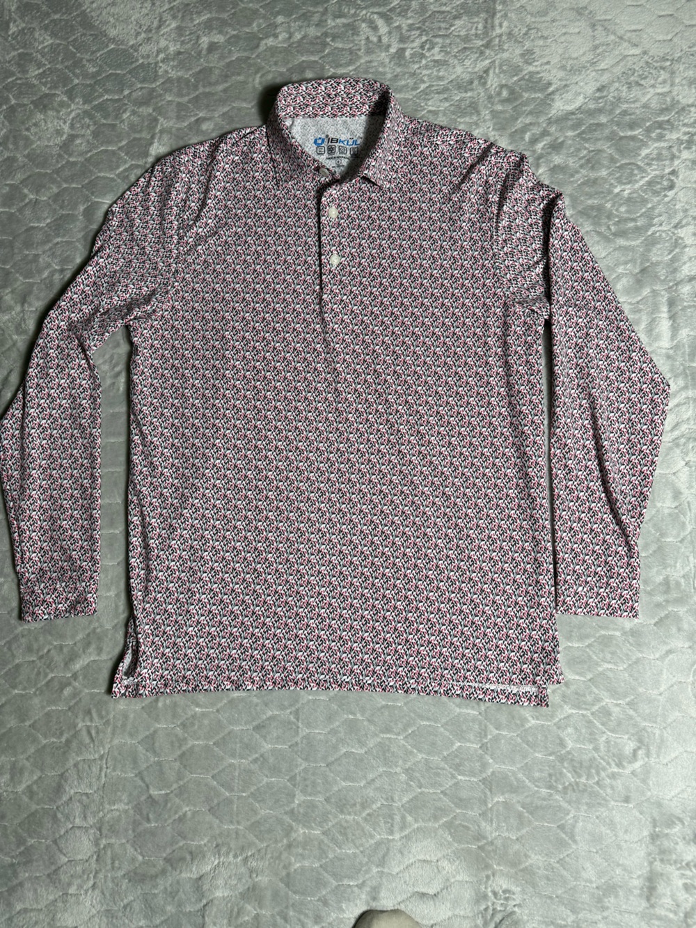 IBKUL Long Sleeve Performance Golf Polo Small Floral Resort Preppy